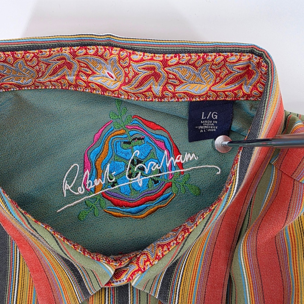 Robert Graham Button Down Shirt Mens L Heritage Cotton Striped Western Multi - Picture 3 of 8